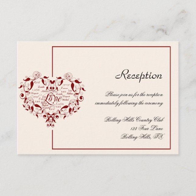 Amor en cualquier idioma en la recepción de la bod (Anverso)