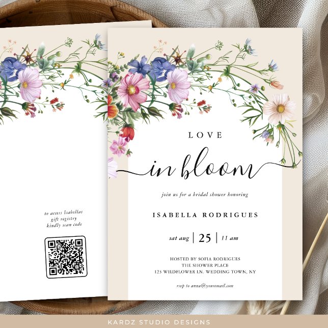 Amor En Flor Silvestre Invitación A La Ducha Brida (nvite shown in 5 x 7 inches, choose size, paper and corner style. Buy print or digital invitations.)