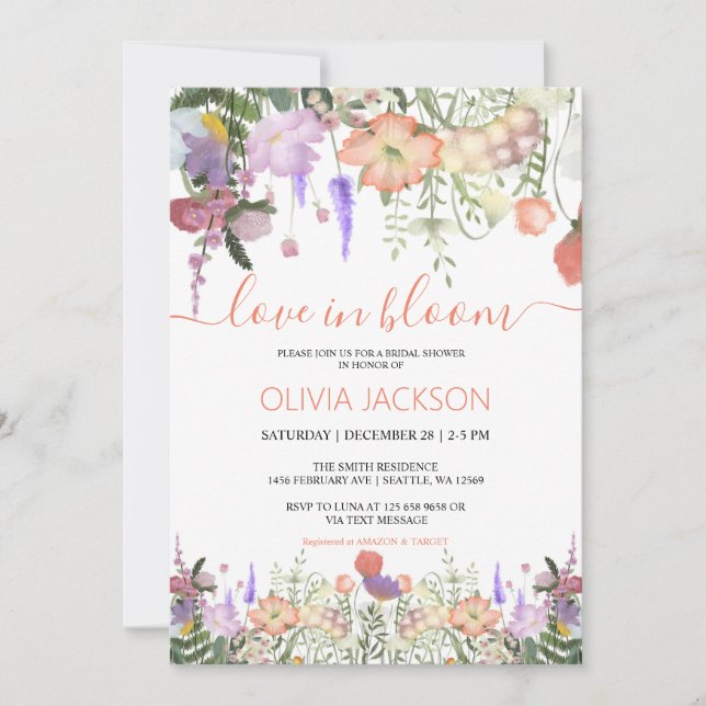 Amor en flor Wildflower Bridal Shower Invitación (Anverso)