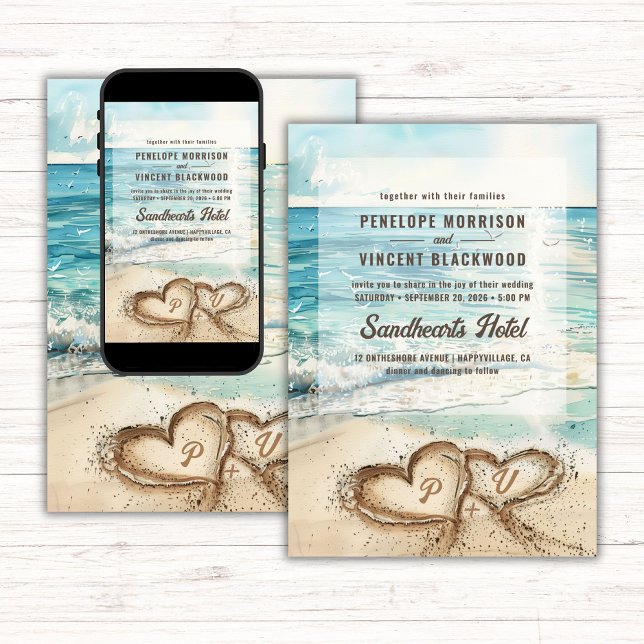 Amor en la invitación a la boda de la playa (Subido por el creador)