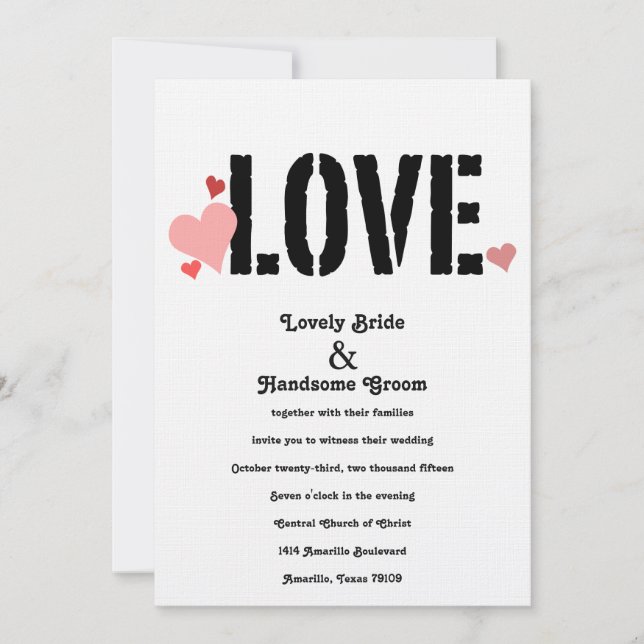 AMOR en la invitación a la boda negra rosa (Anverso)
