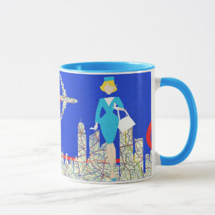 Amor en la taza retra del asistente de vuelo del