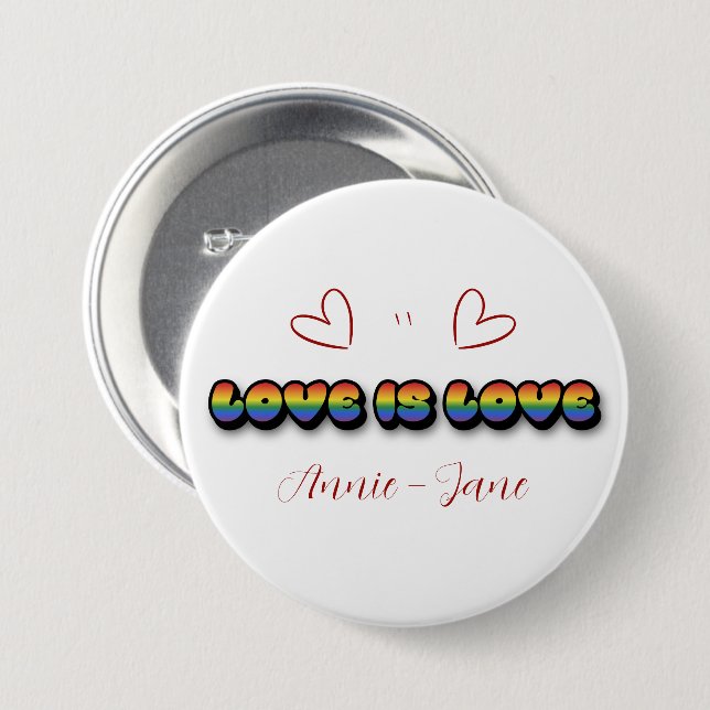 Amor es Amor Arcoíris LGBTQ Botón (Anverso y reverso)