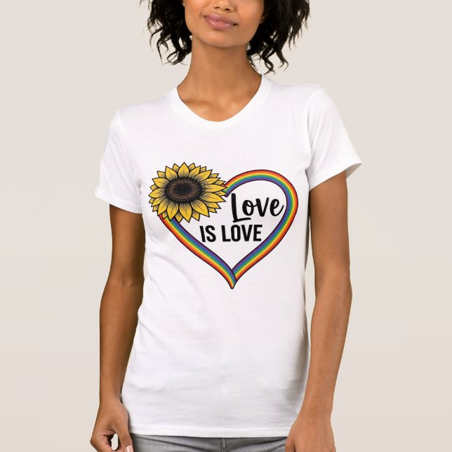 Amor Es Amor Girasol Corazón Camiseta Vector Vinta (Anverso)