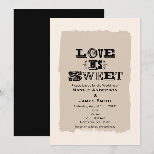 AMOR ES HERMOSA Boda Vintage Invitaciones Beige (Anverso / Reverso)