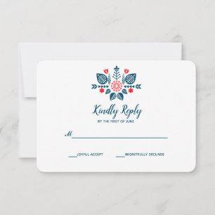 Amor escandinavo en rojo y azul RSVP de boda