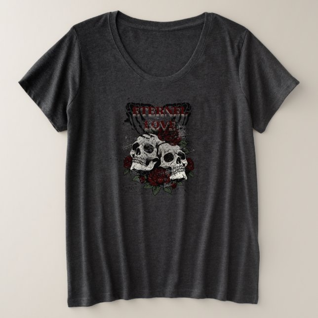 Amor Eterno - Calavera y Rosas Camiseta Gótica (Anverso del diseño)