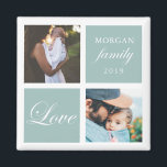 Amor familiar | Imán fotográfico personalizado<br><div class="desc">Paleta de color Pastel dos imanes de fotos personalizadas con guión elegante "amor" y "familia" y su propio monograma y fecha. Hermosa decoración personalizada de casa acento o un regalo para tus amigos y familia</div>