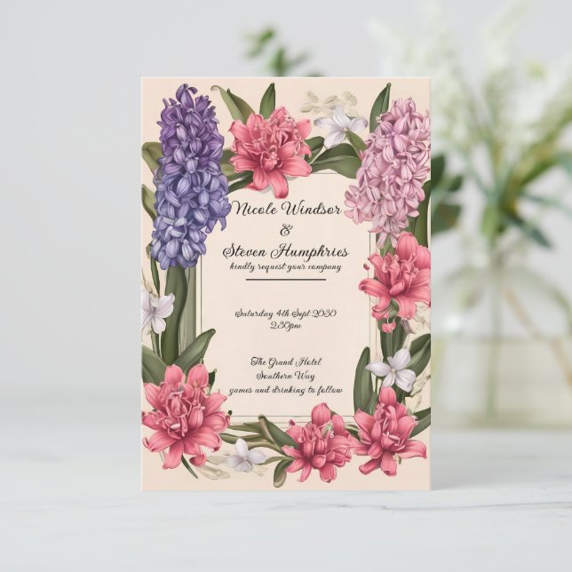 Amor floreciente: Elegante invitación a matrimonio (Anverso de pie)