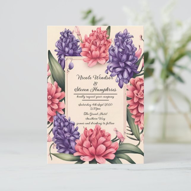 Amor floreciente: Elegante invitación a matrimonio (Anverso de pie)