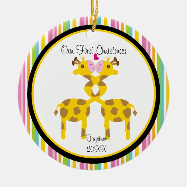 Amor Giraffe Pareja Ornamento de Navidad (Frente)
