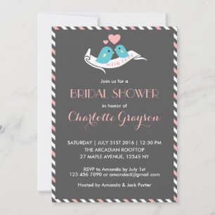 Amor gris rosado Aves Novias Invitación a ducha de