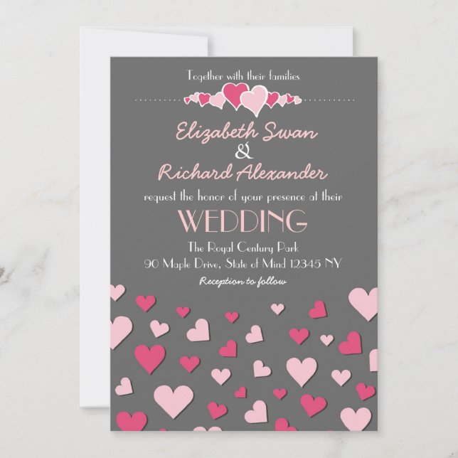 Amor gris rosado Invitación a la boda moderna y de (Anverso)