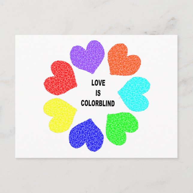 Amor interracial Corazones arco iris postal (Anverso)