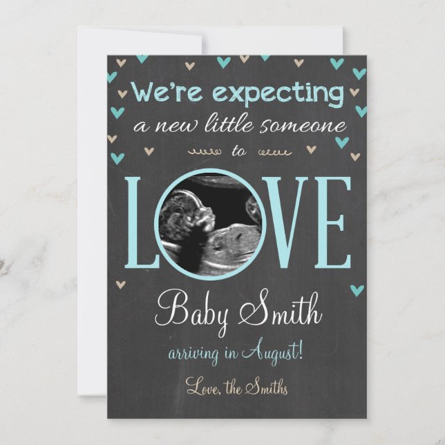 Amor Invitación de embarazo Ultrasonido Niño Azul (Anverso)