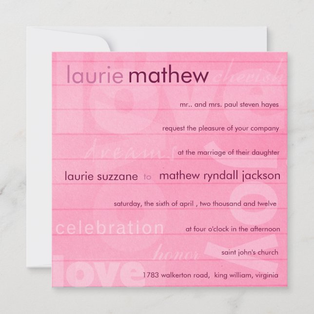 Amor - Invitación romántica a una boda rosa (Anverso)