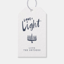 Amor + Luz Hanukkah Etiqueta de regalo - Oscuro