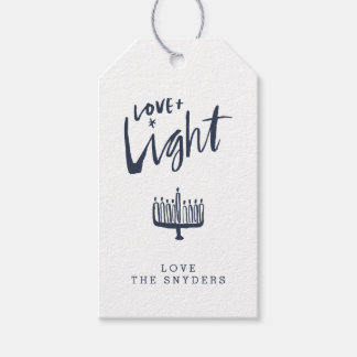 Amor + Luz Hanukkah Etiqueta de regalo - Oscuro