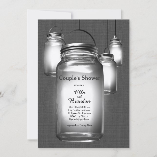 Amor Mason Jars Invitación a la ducha de la pareja (Anverso)