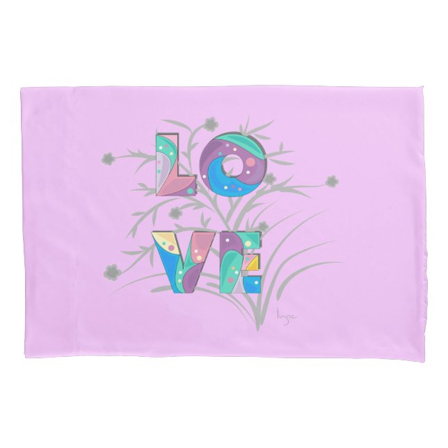 AMOR moderno con flores Lilac Funda de almohada su (Anverso)