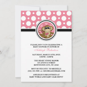 Amor Mono Pink Polka Dot Baby Invitaciones