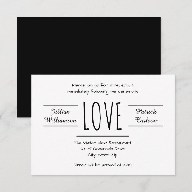 Amor negro/blanco - invitación de la recepción 3x5 (Anverso / Reverso)