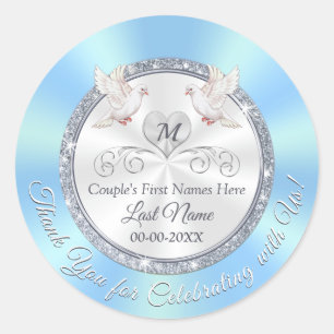 Amor Pájaro Azul Blanco  Plata Pegatinas Favor