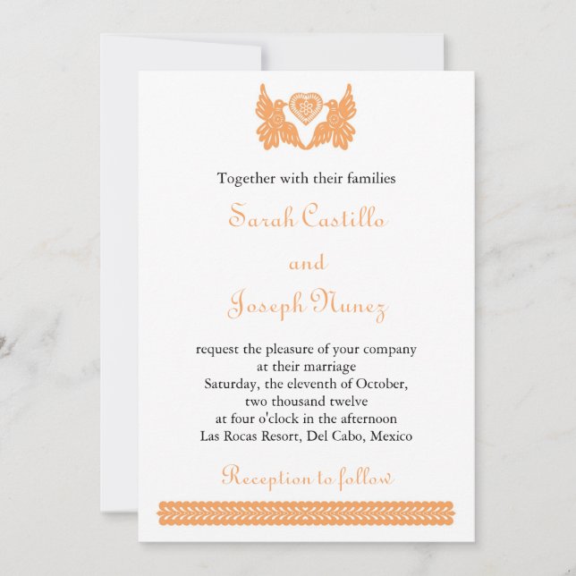 amor pájaros Papel Picado invitación de nupcial (Anverso)