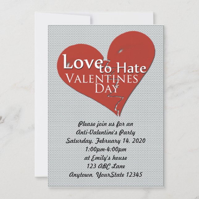 Amor para odiar la invitación del fiesta del día (Anverso)