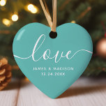 Amor Parejas Personalizadas Ornamento Verde azulad<br><div class="desc">Amor Personalizado Parejas Foto Ornamento. El ornamento romántico que hace un gran regalo para las vacaciones. También haría un gran favor de boda. Personalice este diseño personalizado con su propia foto y texto.</div>