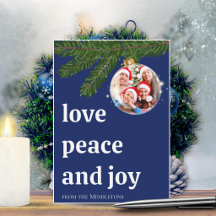Amor Paz Alegría Navidad Apilado Foto Azul Marino