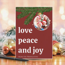 Amor Paz Alegría Navidad Apilado Foto Rojo Profund