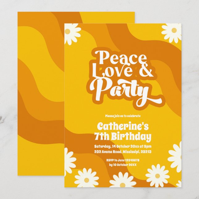Amor por la paz y invitación al cumpleaños Fiesta (Anverso / Reverso)