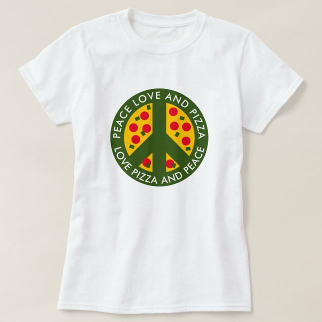 Amor por la paz y pizza camiseta graciosa para el  (Diseño del anverso)