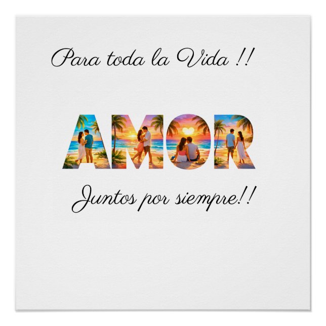 AMOR Poster with Vibrant Beach Couples (Anverso)