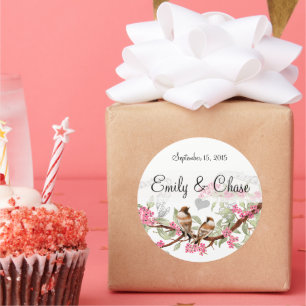 Amor rosa y gris vintage Aves pegatinas de boda
