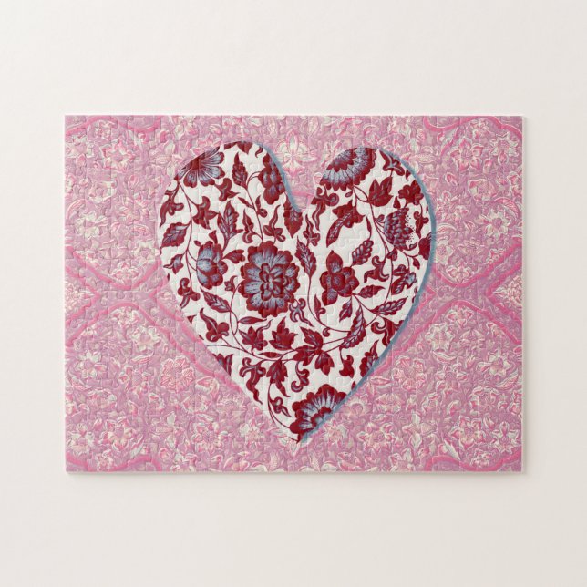 Amor rosa y rojo al corazón o rompecabezas de San  (Horizontal)