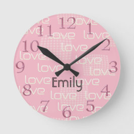 Amor rosado lindo Añadir nombre reloj de pared