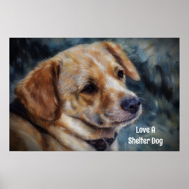 Amor Un cartel de arte de perro de refugio (Frente)