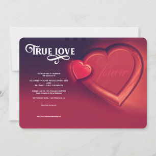 Amor verdadero, dos corazones, invitación roja de