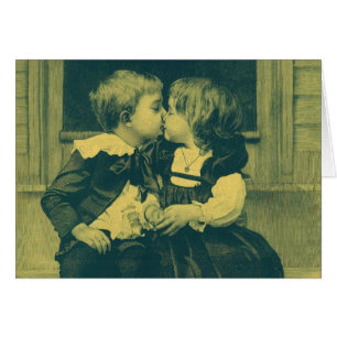 Amor vintage y foto romántica, niños besan