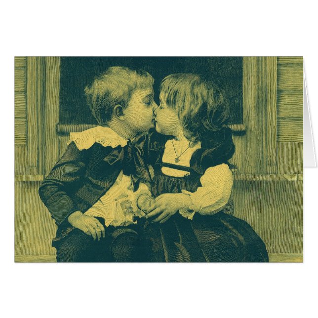 Amor vintage y foto romántica, niños besan (Anverso (Horizontal))
