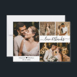 Amor y agradecimiento Boda de guiones 4 Collage de<br><div class="desc">Elegante, Minimalista Boda Con Cartas De Mano 4 Collage de fotos Tarjeta De Agradecimiento. Elegante plantilla de tarjeta de agradecimiento boda con cuatro fotos en la parte delantera y una en la parte posterior. Con el texto "Amor y agradecimiento" en una letra de escritura tipográfica con letras a mano rápida...</div>