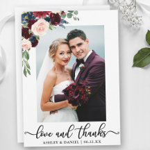 Amor y agradecimiento de boda Burgundy azul floral
