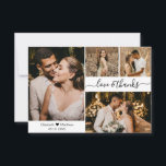 Amor y Agradecimiento Guion Boda 4 Collage de Foto<br><div class="desc">Elegante tarjeta de agradecimiento de boda con collage de 4 fotos y letra a mano minimalista. Plantilla de tarjeta de agradecimiento de boda elegante que presenta cuatro fotos en la parte frontal y una foto en la parte trasera. Con el texto "Amor y gracias" en una fuente de escritura a...</div>