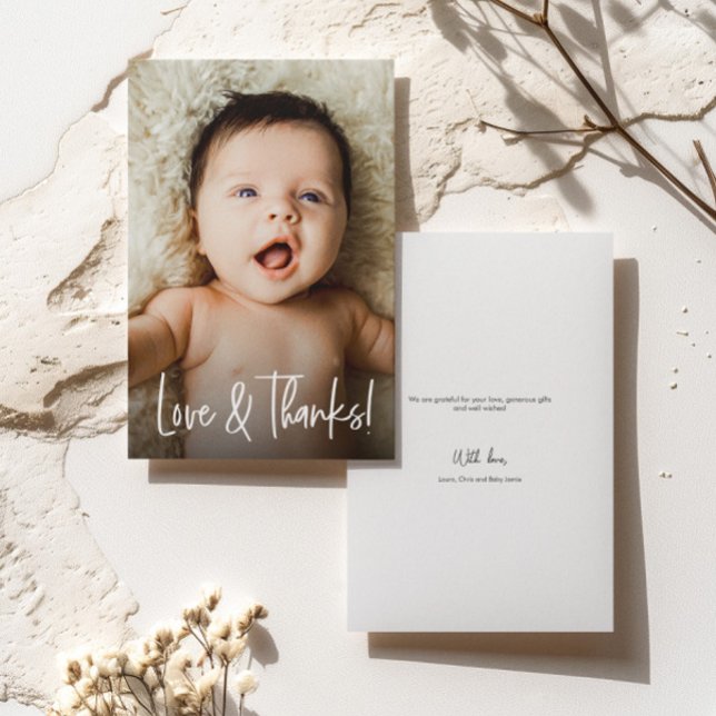 Amor y agradecimiento Personalizado de manejo Foto (Love and thanks baby shower thank you flat card.)