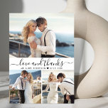Amor y agradecimiento Script 3 Collage de fotos Bo<br><div class="desc">Moderno Minimalista Elegante "Amor y gracias" Script 3 Collage de fotos Boda Gracias Tarjeta. Elegante plantilla de tarjeta de agradecimiento boda con 3 (3) fotos en la parte delantera y 1 (1) foto en la parte posterior. Con el texto "Amor y agradecimiento" en una letra tipográfica con letras a mano...</div>
