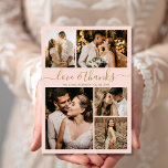Amor y agradecimiento Script Collage de fotos Boda<br><div class="desc">Elegante Script Gold y Rubor Boda rosado Collage de fotos Gracias Cartas. Moderna y mínima plantilla de tarjeta de agradecimiento boda con cinco (5) fotos en la parte delantera y una (1) foto en la parte trasera. Con el texto "Amor y gracias" en una hermosa letra de escritura tipográfica con...</div>
