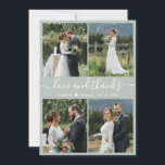 Amor y agradecimiento Script Sage Green Collage Bo<br><div class="desc">Elegante, minimalista sabio verde y blanco escritura a mano 4 collage de fotos boda personalizado tarjeta de agradecimiento. Elegante plantilla de tarjeta de agradecimiento boda con cuatro (4) fotos en la parte delantera y una (1) foto en la parte posterior. Con el texto "Amor y agradecimiento" en una tipografía con...</div>