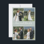 Amor y agradecimiento Script Sage Green Collage Bo<br><div class="desc">Elegante, minimalista sabio verde y blanco collage de fotos a mano escrito a mano boda personalizado tarjeta de agradecimiento. Elegante plantilla de tarjeta de agradecimiento boda con cuatro (4) fotos en la parte delantera y una (1) foto en la parte posterior. Con el texto "Amor y agradecimiento" en una tipografía...</div>